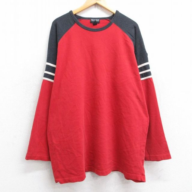 XL★古着 ラルフローレン Ralph Lauren ポロジーンズ 長袖 ビンテージ ブランド Tシャツ メンズ 00年代 00s　ラグラン ツートンカラー 大きいサイズ ロング丈 コットン クルーネック 赤他 レッド 25sep26 中古