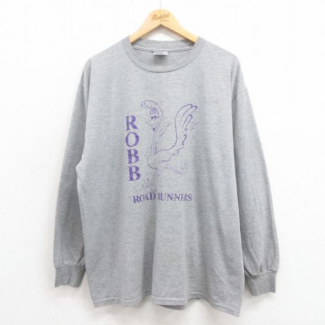 XL★古着 ジャージーズ 長袖 ビンテージ Tシャツ メンズ 00年代 00s ロードランナー 大きいサイズ クルーネック グレー 霜降り 25sep26 中古