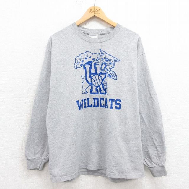 L★古着 長袖 ビンテージ Tシャツ メンズ 00年代 00s ワイルドキャッツ クルーネック グレー 霜降り 25sep26 中古