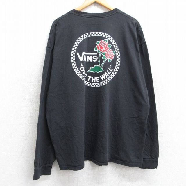 XL★古着 バンズ VANS 長袖 Tシャツ メンズ ビッグロゴ バラ 大きいサイズ コットン クルーネック 黒 ブラック 25sep26 中古