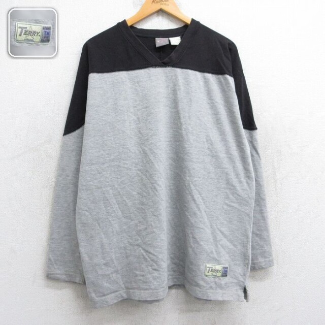 長袖フットボールTシャツ ツートンカラー グレー XL | 古着