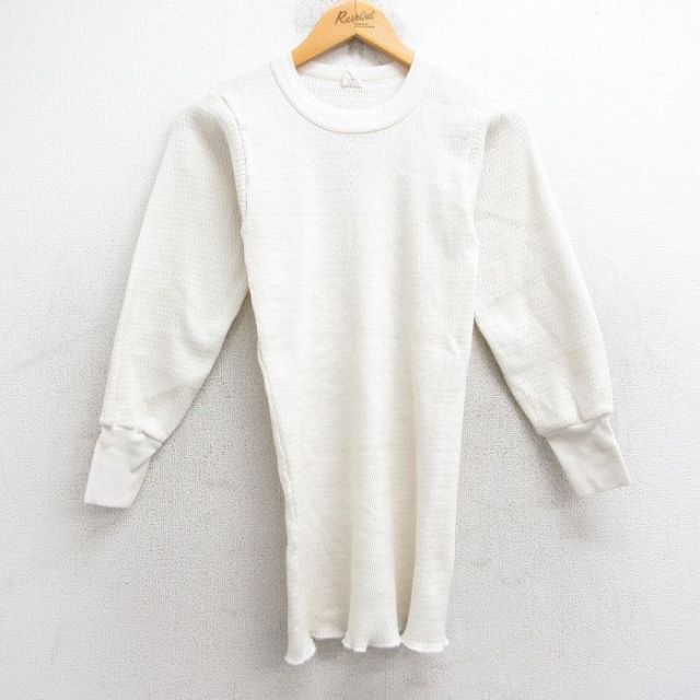 XS★古着 長袖 ビンテージ サーマル Tシャツ メンズ 80年代 80s 無地 クルーネック 白 ホワイト 25sep26 中古