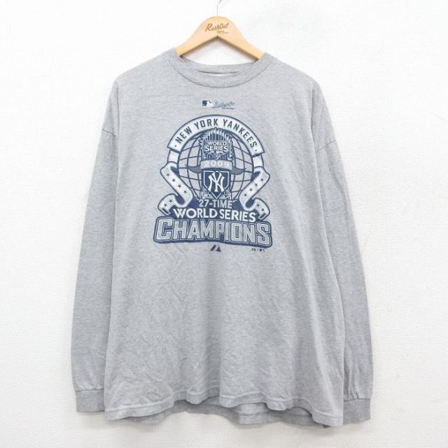 【20%OFF】XL★古着 長袖 ビンテージ Tシャツ メンズ 00年代 00s MLB ニューヨークヤンキース 大きいサイズ クルーネック グレー 霜降り メジャーリーグ ベースボール 野球 25sep26 中古
