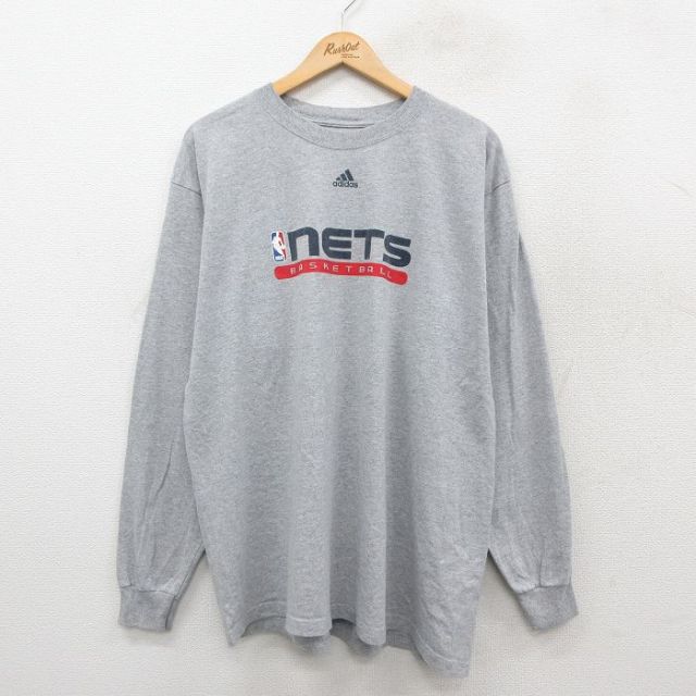 XL★古着 アディダス adidas 長袖 Tシャツ メンズ NBA ニューヨークメッツ 大きいサイズ クルーネック グレー 霜降り バスケットボール 25sep26 中古