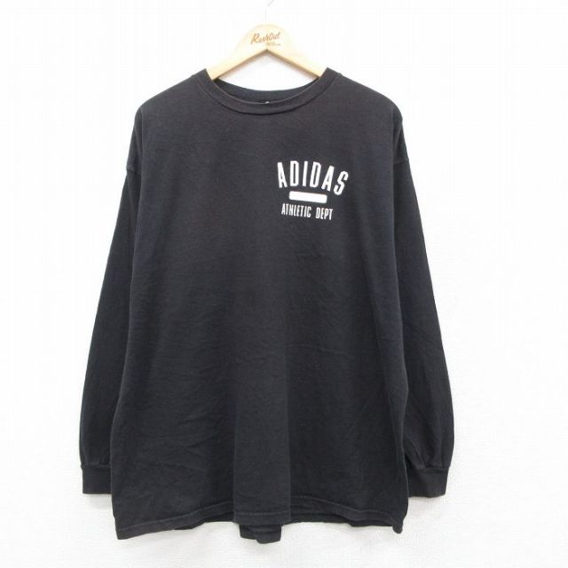 XL★古着 アディダス adidas 長袖 ビンテージ Tシャツ メンズ 00年代 00s ワンポイントロゴ 大きいサイズ コットン クルーネック 黒 ブラック 25sep26 中古