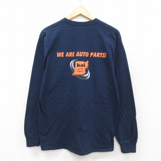 L★古着 長袖 ビンテージ Tシャツ メンズ 00年代 00s koi 胸ポケット付き コットン クルーネック 紺 ネイビー 25sep26 中古