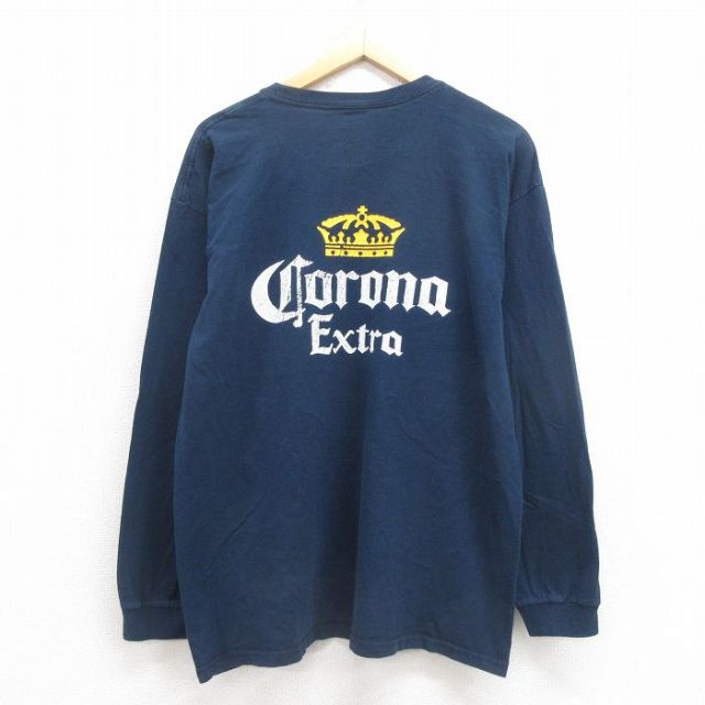 XL★古着 長袖 Tシャツ メンズ コロナビール 大きいサイズ コットン クルーネック 濃紺 ネイビー 25sep29 中古