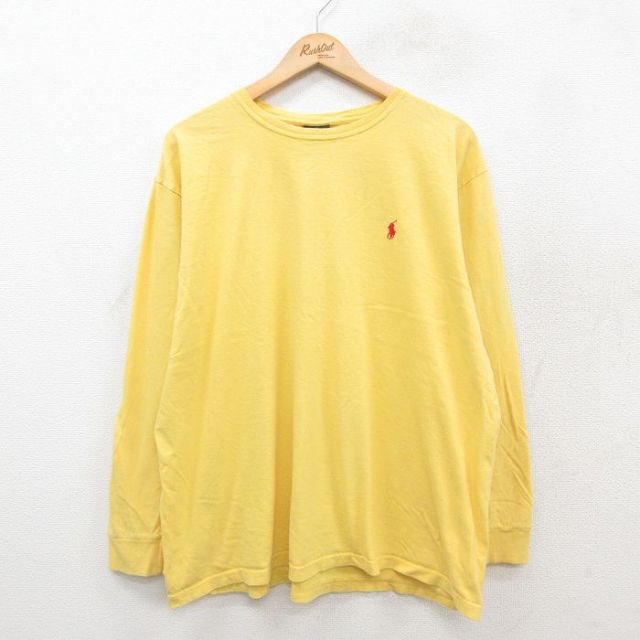 XL★古着 ラルフローレン Ralph Lauren 長袖 ブランド Tシャツ メンズ ワンポイントロゴ 大きいサイズ コットン クルーネック 黄 イエロー 25sep29 中古