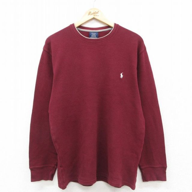 XL★古着 ラルフローレン Ralph Lauren 長袖 ブランド サーマル Tシャツ メンズ ワンポイントロゴ コットン クルーネック エンジ他 25sep29 中古