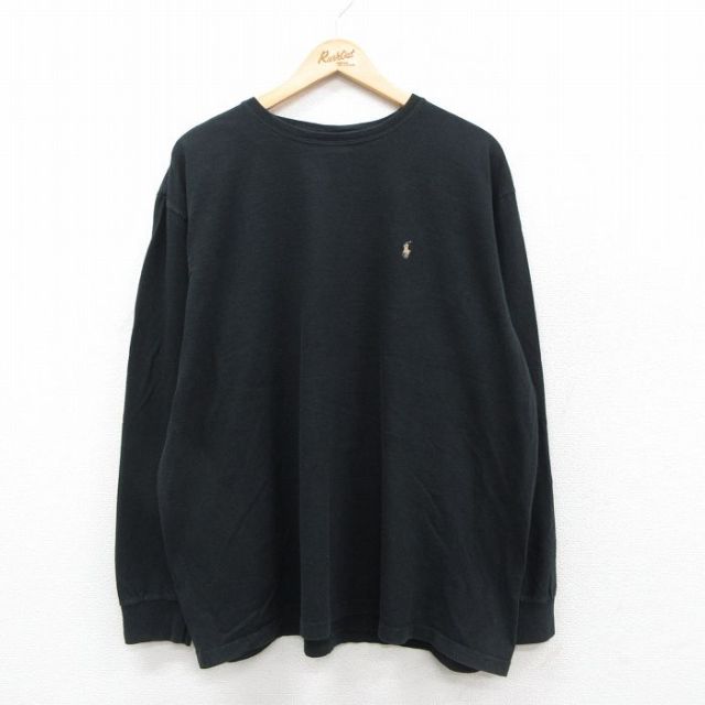 XL★古着 ラルフローレン Ralph Lauren 長袖 ブランド Tシャツ メンズ ワンポイントロゴ 大きいサイズ コットン クルーネック 黒 ブラック 25sep29 中古