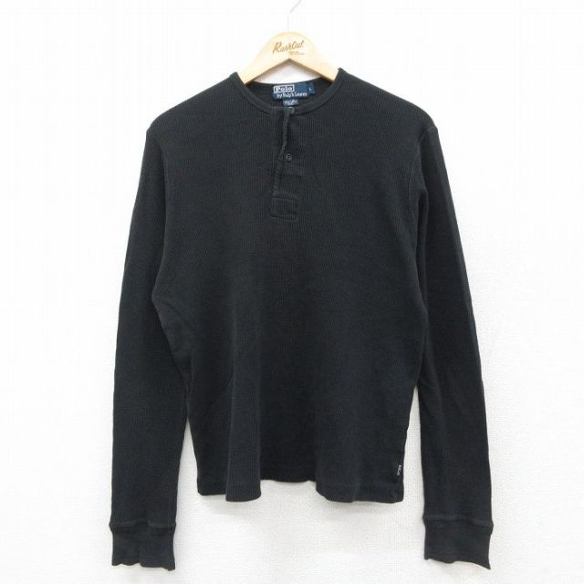 L★古着 ラルフローレン Ralph Lauren 長袖 ブランド サーマル Tシャツ メンズ 90年代 90s ワンポイントロゴ コットン ヘンリーネック 黒 ブラック 25sep29 中古