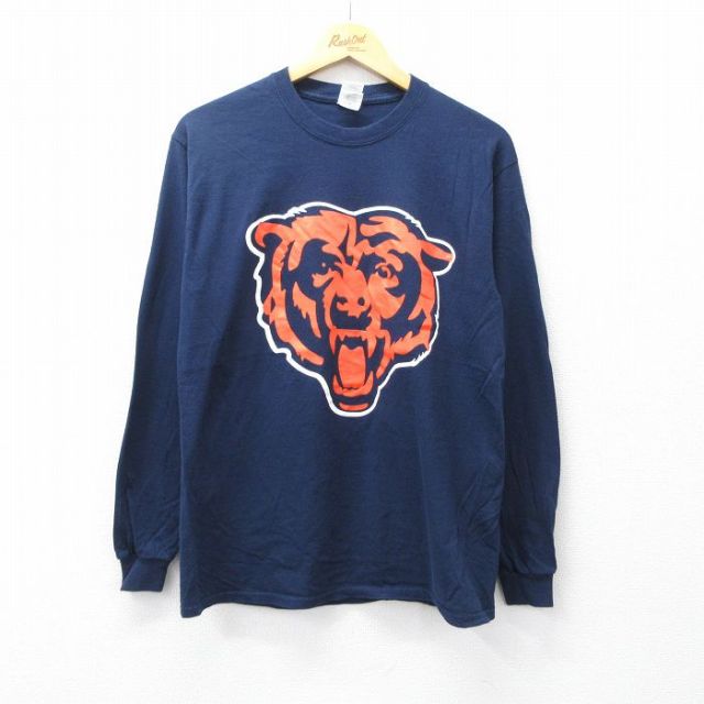 M★古着 長袖 Tシャツ メンズ NFL シカゴベアーズ カリルマック 52 コットン クルーネック 紺 ネイビー アメフト スーパーボウル 25sep29 中古
