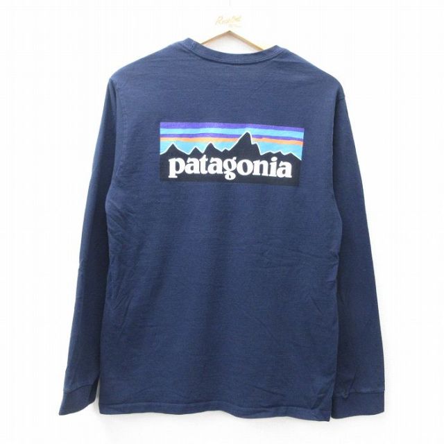 M★古着 パタゴニア patagonia 長袖 Tシャツ メンズ ビッグロゴ クルーネック 紺 ネイビー 25sep29 中古