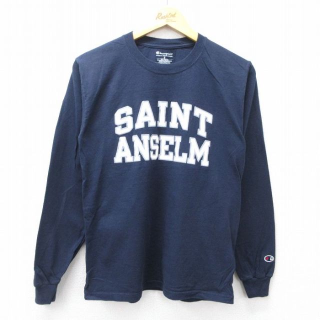チャンピオン 長袖Tシャツ SAINT ANSELM ネイビー M | 古着
