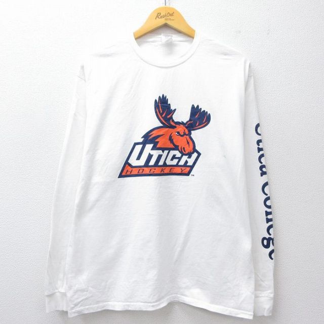 L★古着 ヘインズ Hanes 長袖 Tシャツ メンズ UTICA コットン クルーネック 白 ホワイト 25sep29 中古
