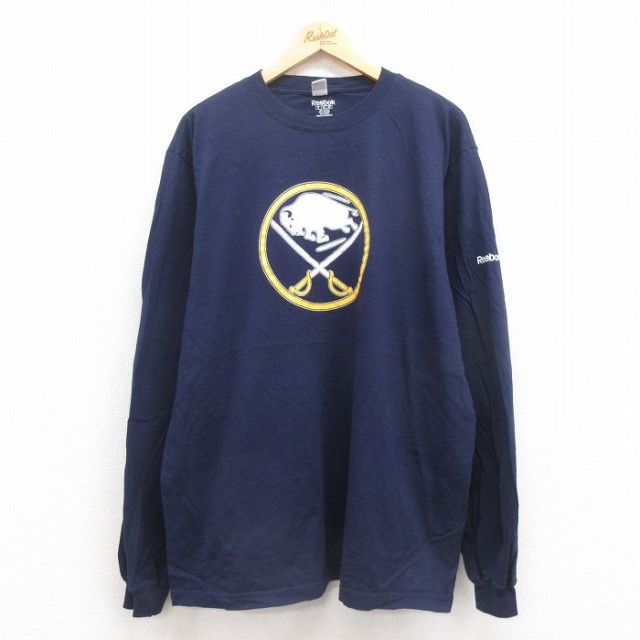 【20%OFF】XL★古着 リーボック REEBOK 長袖 Tシャツ メンズ NHL バッファローセイバーズ 大きいサイズ コットン クルーネック 紺 ネイビー アイスホッケー 25sep29 中古