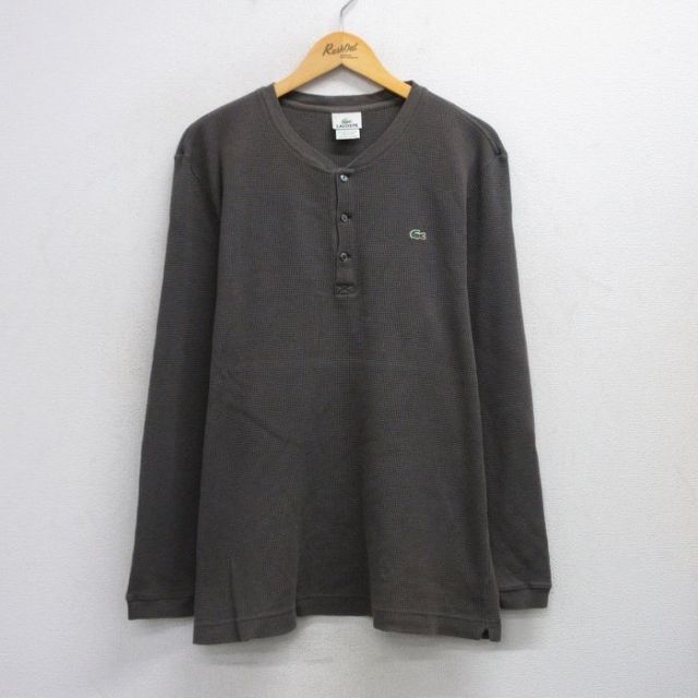 L★古着 ラコステ LACOSTE 長袖 サーマル Tシャツ メンズ ワンポイントロゴ 大きいサイズ コットン クルーネック 濃グレー 25sep29 中古