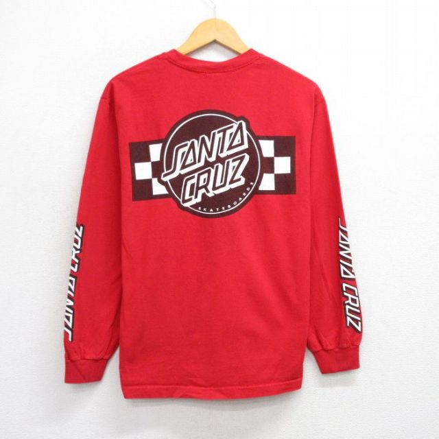M★古着 長袖 Tシャツ メンズ サンタクルーズ コットン クルーネック 赤 レッド 25sep29 中古