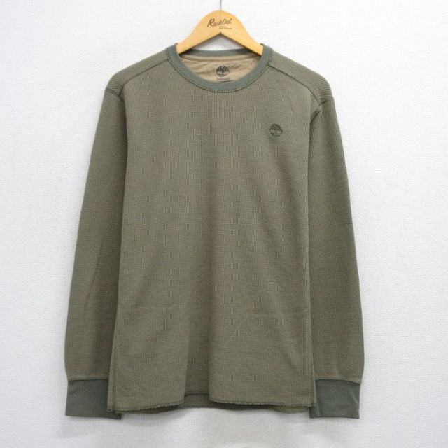 XL★古着 ティンバーランド 長袖 サーマル Tシャツ メンズ ワンポイントロゴ 大きいサイズ クルーネック 緑系 グリーン 25sep29 中古