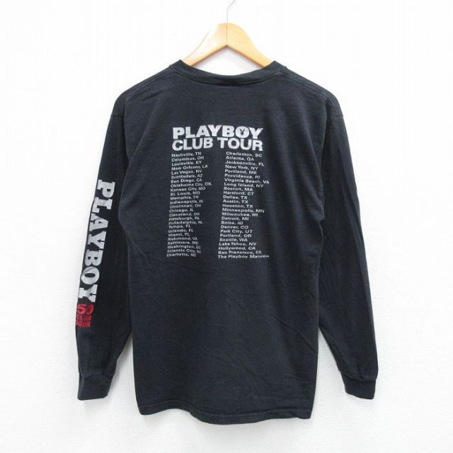 S★古着 長袖 Tシャツ メンズ プレイボーイ PLAY BOY コットン クルーネック 黒 ブラック 25oct03 中古