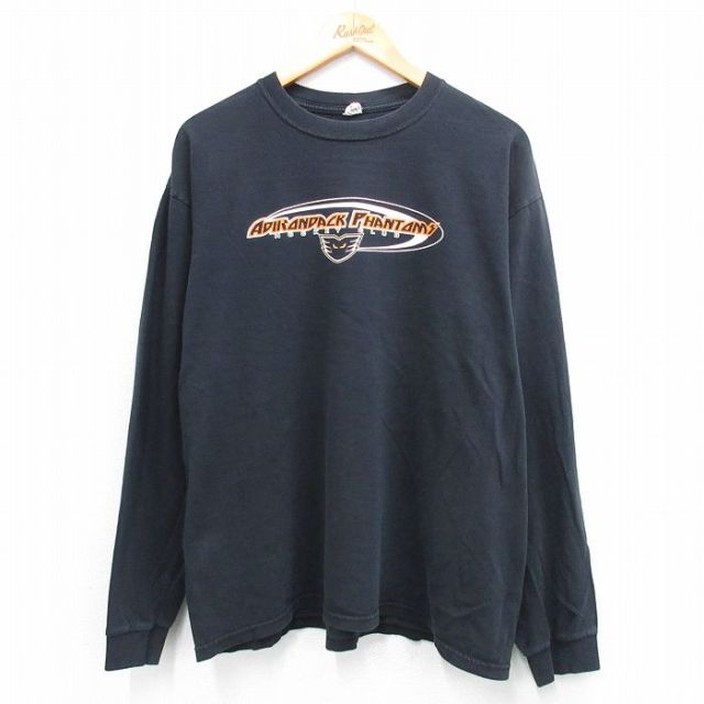 L★古着 長袖 ビンテージ Tシャツ メンズ 00年代 00s ADIRONDACK PHANTOMS コットン クルーネック 黒 ブラック 25oct03 中古