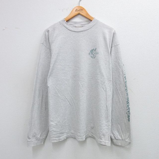 L★古着 オーシャンパシフィック OP 長袖 Tシャツ メンズ ワンポイントロゴ クルーネック 薄グレー 霜降り 25oct03 中古