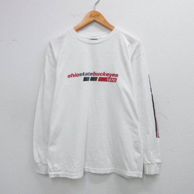 M★古着 長袖 ビンテージ Tシャツ メンズ 00年代 00s buckeyes コットン クルーネック 白 ホワイト 25oct03 中古