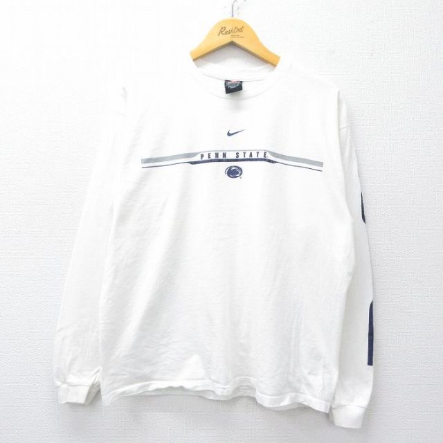 【20%OFF】XL★古着 ナイキ NIKE 長袖 ビンテージ Tシャツ メンズ 00年代 00s ペンシルベニア コットン クルーネック 白 ホワイト 25oct06 中古