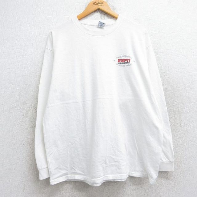 【20%OFF】L★古着 長袖 ビンテージ Tシャツ メンズ 00年代 00s ESPN コットン クルーネック 白 ホワイト 25oct04 中古