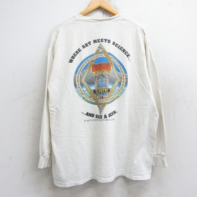 XL★古着 オニータ ONEITA 長袖 ビンテージ Tシャツ メンズ 90年代 90s STATE OF THE ART 大きいサイズ コットン クルーネック USA製 白 ホワイト 25oct04 中古