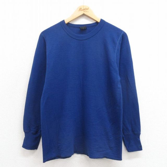 L★古着 duofold 長袖 ビンテージ Tシャツ メンズ 90年代 90s 無地 クルーネック USA製 青 ブルー 25oct23 中古