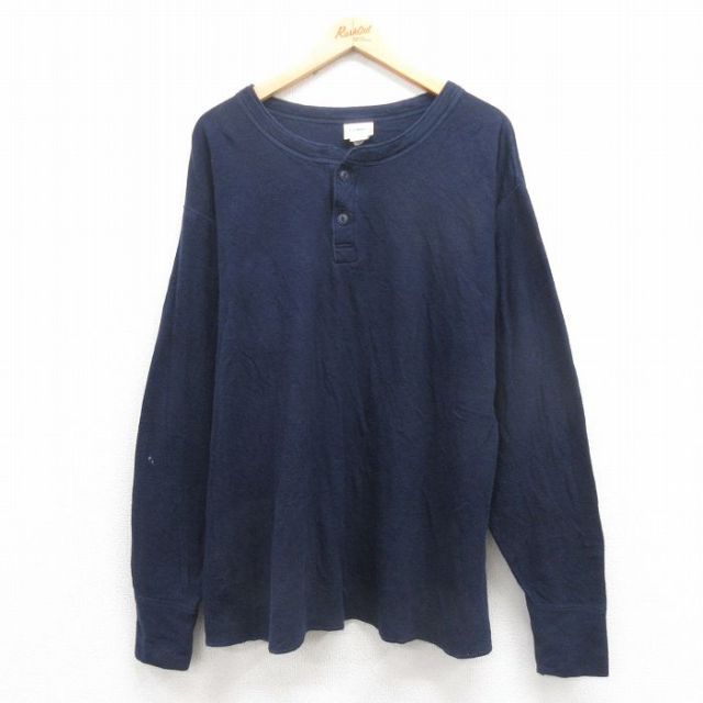 XL★古着 エルエルビーン LLBEAN 長袖 ビンテージ Tシャツ メンズ 90年代 90s 無地 大きいサイズ ヘンリーネック USA製 紺 ネイビー 【spe】 25oct23 中古