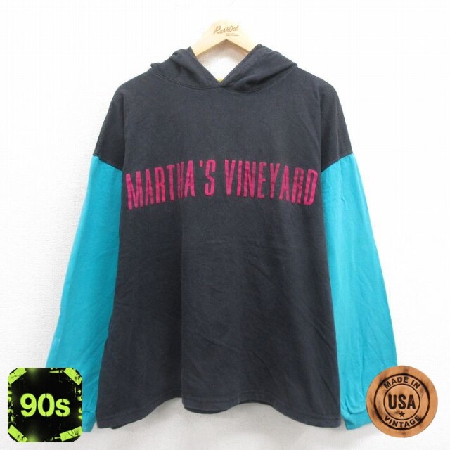 90s 長袖パーカー MARTHASプリント ブラック XL | 古着