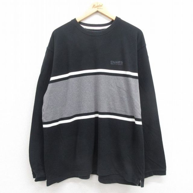 XL★古着 ラルフローレン Ralph Lauren チャップス 長袖 ビンテージ Tシャツ メンズ 90年代 90s ワンポイントロゴ 鹿の子 大きいサイズ コットン クルーネック グレー他 【spe】 25oct23 中古