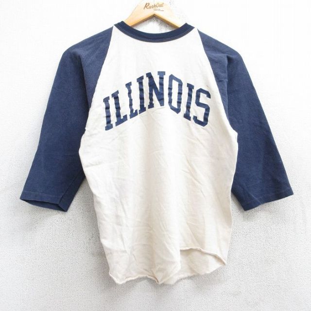 【20%OFF】M★古着 長袖 ビンテージ Tシャツ メンズ 80年代 80s イリノイ ラグラン ツートンカラー コットン クルーネック 生成り他 25oct27 中古