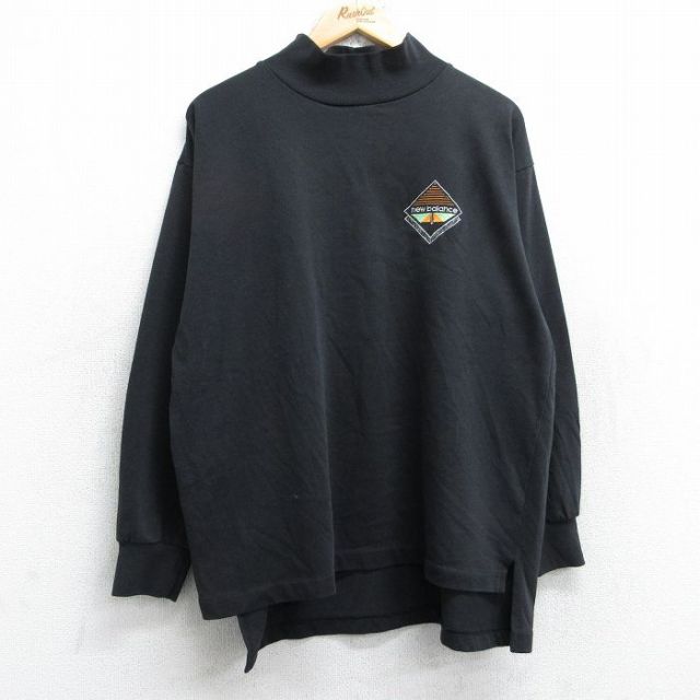 【20%OFF】XL★古着 ニューバランス 長袖 ビンテージ Tシャツ メンズ 90年代 90s ワンポイントロゴ モックネック ハイネック 黒 ブラック 25oct27 中古