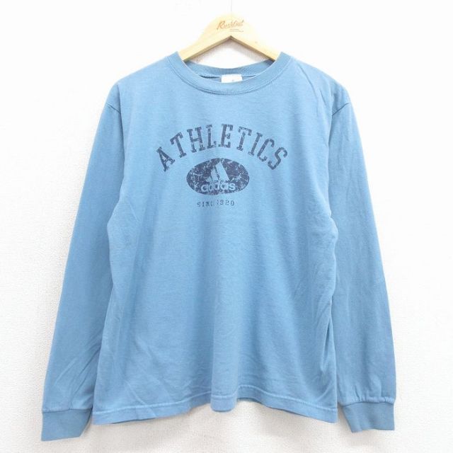 【20%OFF】L★古着 アディダス adidas 長袖 ビンテージ Tシャツ メンズ 90年代 90s コットン クルーネック USA製 薄紺【spe】 25nov18