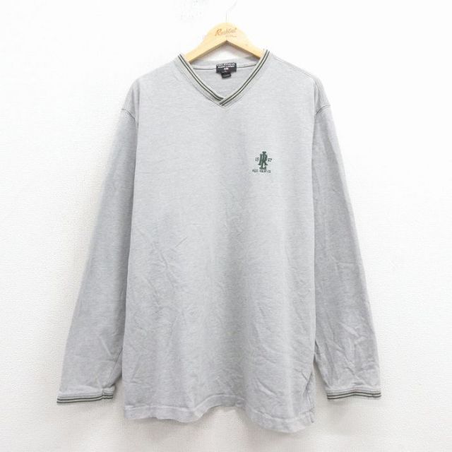 XL★古着 ラルフローレン ポロジーンズ 長袖 ブランド Tシャツ メンズ 00年代 00s ワンポイントロゴ 大きいサイズ コットン Vネック グレー 霜降り 25nov18