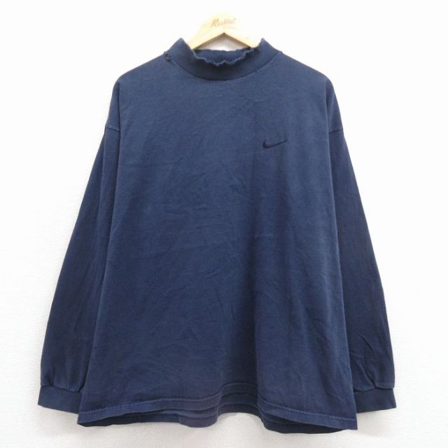 【50%OFF】ナイキ 90s 長袖Tシャツ ワンポイントロゴ ネイビー XL | 古着