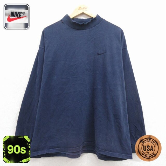 ナイキ 90s 長袖Tシャツ ワンポイントロゴ ネイビー XL | 古着