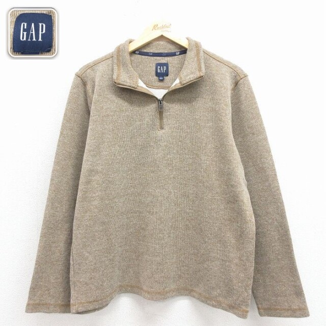 【50%OFF】ギャップ 長袖ハーフジップTシャツ ベージュ XL | 古着