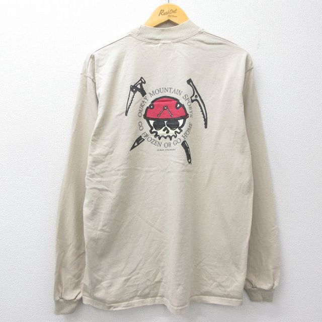 L★古着 長袖 ビンテージ Tシャツ メンズ 00年代 00s スカル OURAY コットン モックネック ハイネック ベージュ 25nov26