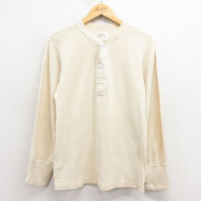 L★古着 長袖 ビンテージ Tシャツ メンズ 60年代 60s ミリタリー ヘンリーネック USA製 生成り【spe】 25dec08