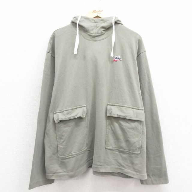 XL★古着 ナイキ NIKE 長袖 Tシャツ パーカー メンズ ワンポイントロゴ 大きいサイズ コットン 薄緑 25dec08
