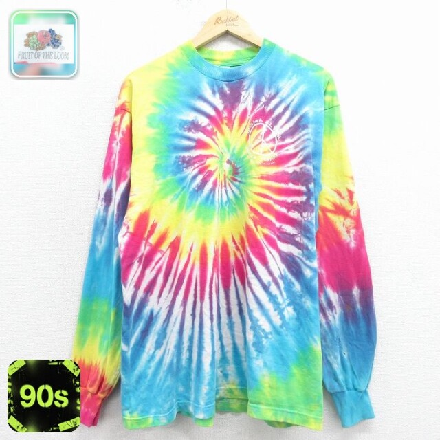 フルーツオブザルーム 90s 長袖Tシャツ ピースパーティー ライトブルータイダイ XL | 古着