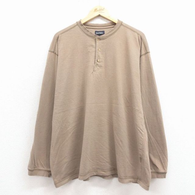 XL★古着 ピューリタン 長袖 ビンテージ Tシャツ メンズ 00年代 00s 無地 大きいサイズ コットン ヘンリーネック ベージュ 25dec17