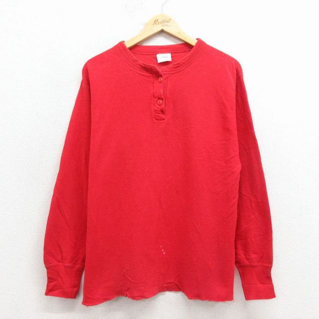 L★古着 エルエルビーン 長袖 ビンテージ Tシャツ レディース 90年代 90s 無地 ヘンリーネック USA製 赤 25dec17