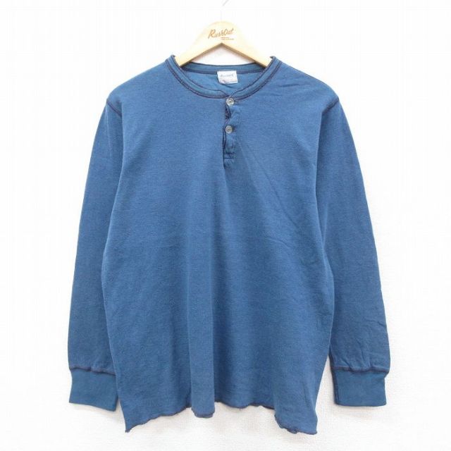 L★古着 デュオフォールド 長袖 ビンテージ Tシャツ メンズ 70年代 70s 無地 ヘンリーネック 紺 25dec17
