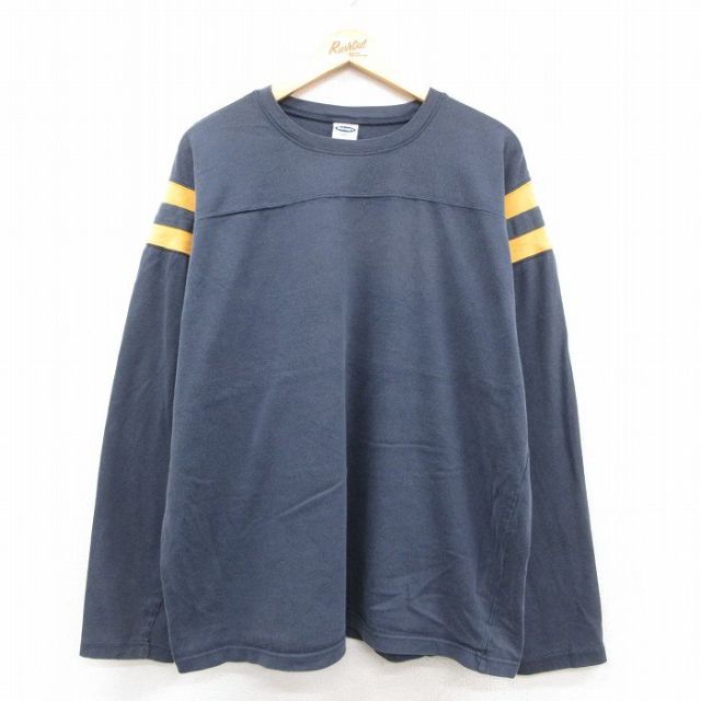 XL★古着 オールドネイビー OLD NAVY 長袖 ビンテージ フットボール Tシャツ メンズ 00年代 00s 無地 大きいサイズ コットン クルーネック 紺他 25dec17