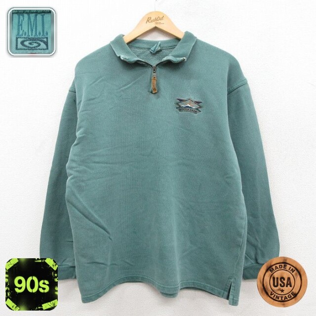 【50%OFF】90s ハーフジップ長袖Tシャツ WINTER PARK グリーン XL | 古着